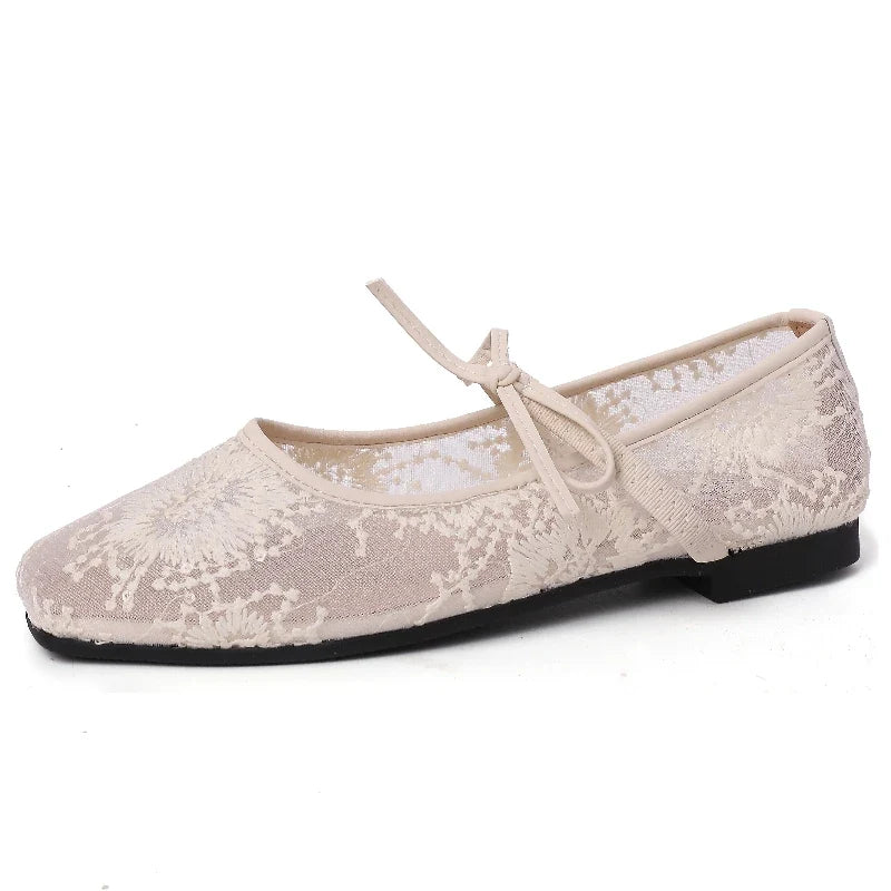 Signature Embroidered Lace Ballet Flats