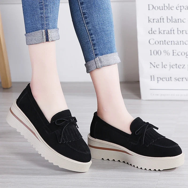 Weekend Suede Wedge Loafers with Fringe