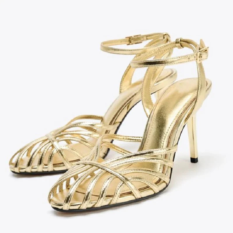 Signature Sabine Metallic-Gold Stiletto Sandals