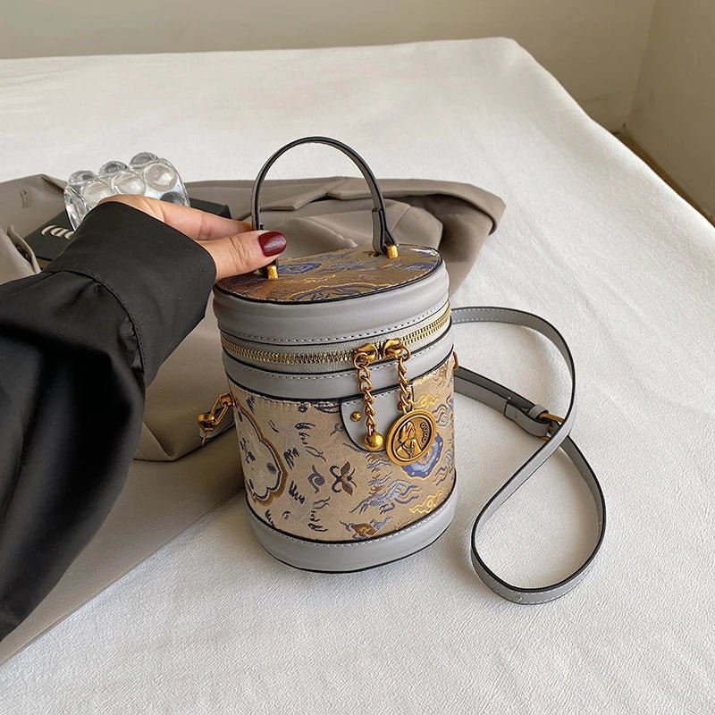 Leather Crossbody Bag with Embroidered Detail