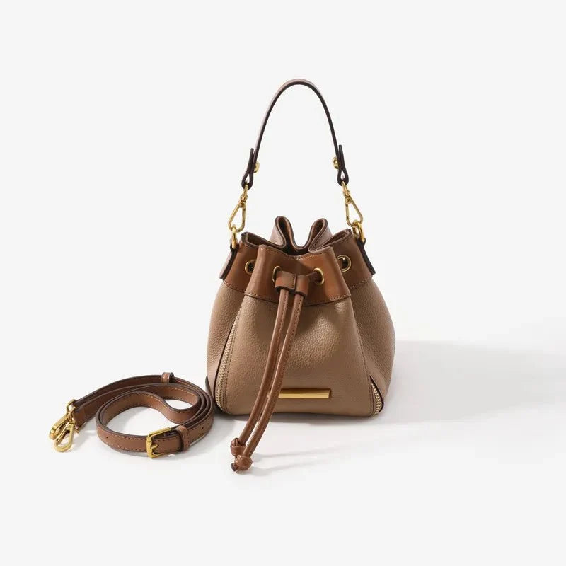 Genuine Leather Bucket Bag with Signature Detail
