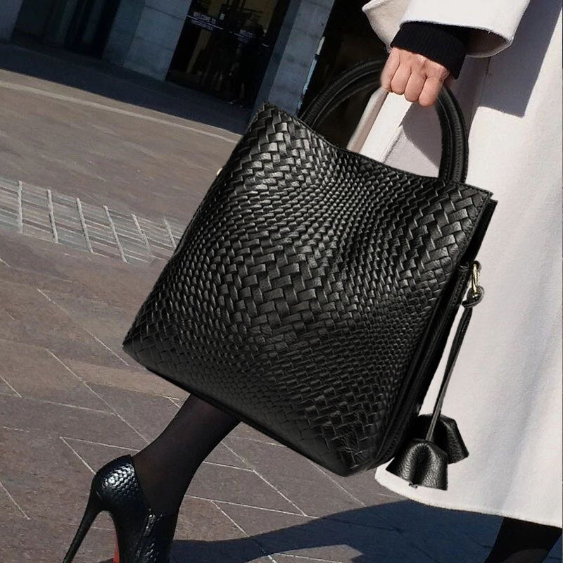 Woven Genuine Leather Crossbody Bag