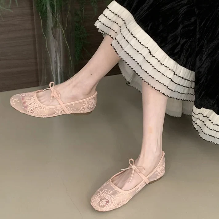 Signature Embroidered Lace Ballet Flats