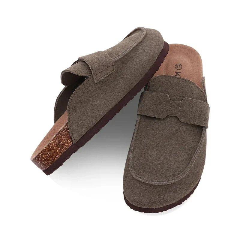 Refined Wide-Strap Suede Mules