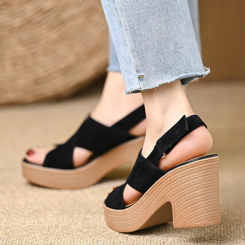 Polished Crossed-Strap Block-Heel Wedges