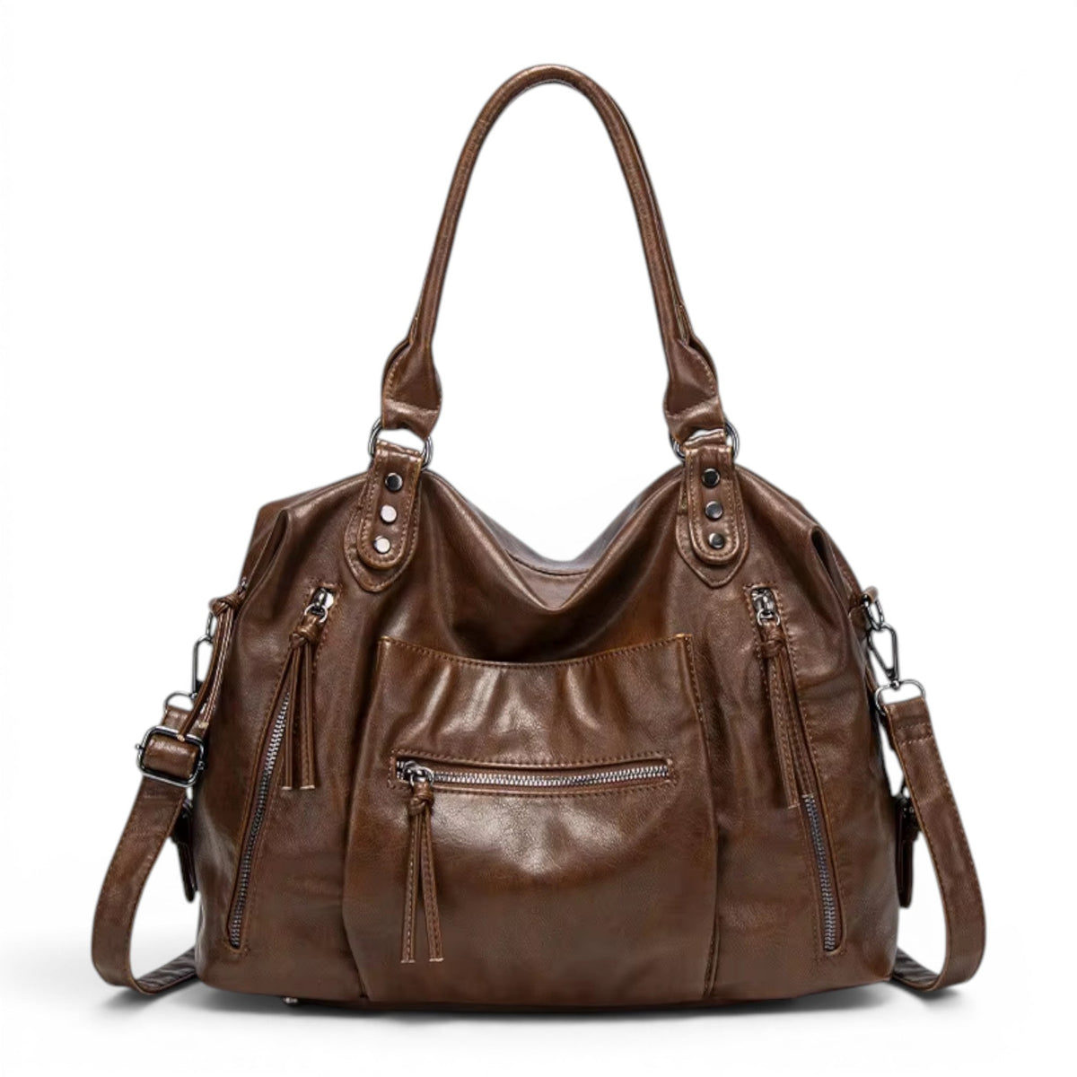 Essential Leather Shoulder Bag with Pockets