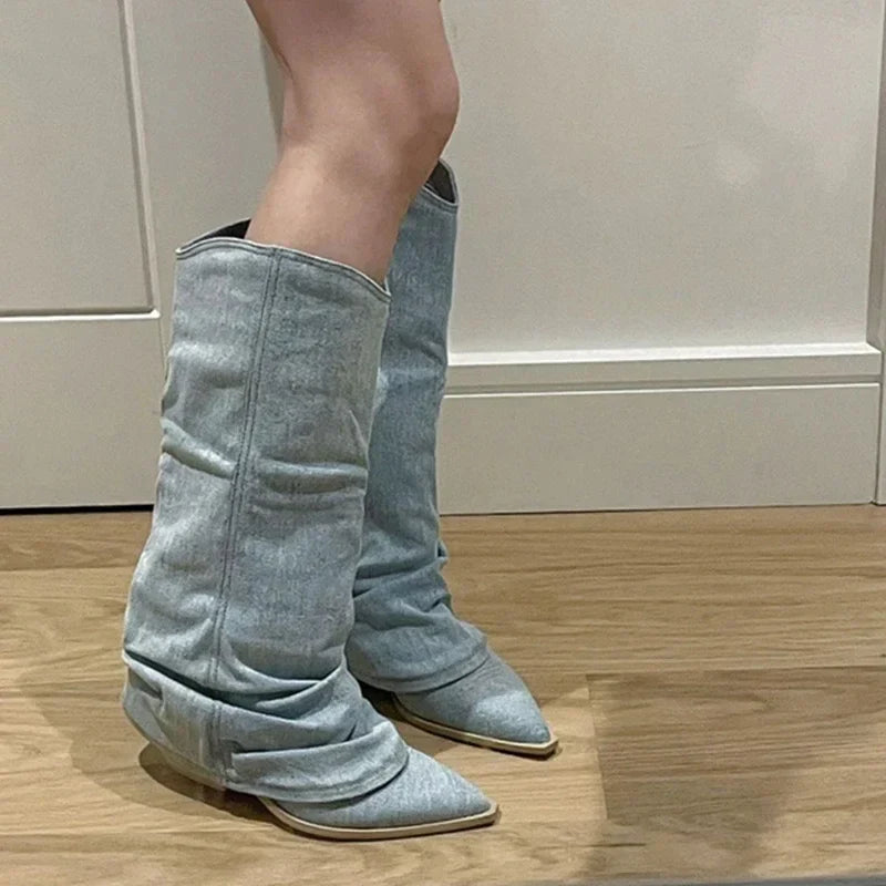 Weekend Vintage Wide-Leg Denim Western Boots