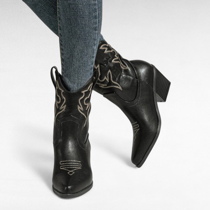 Classic Western Heeled Ankle Boots