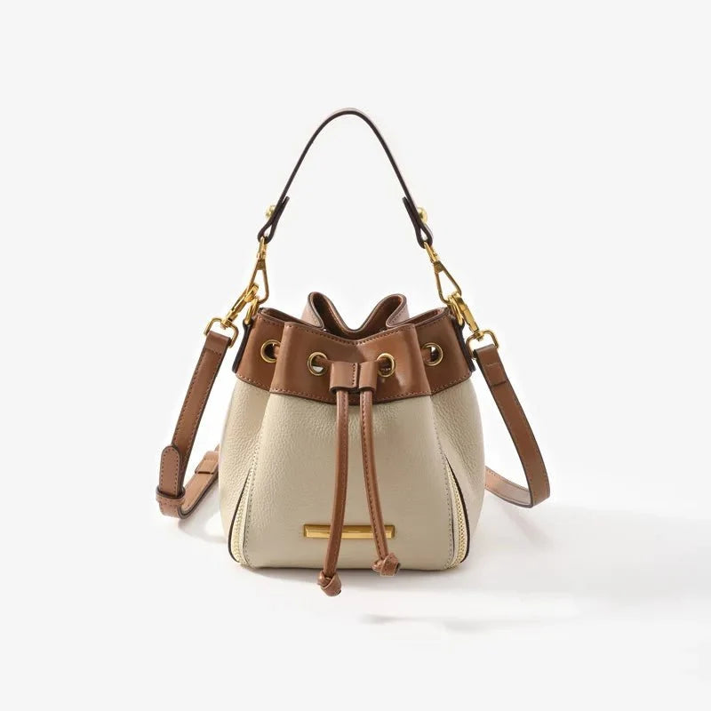 Genuine Leather Bucket Bag with Signature Detail