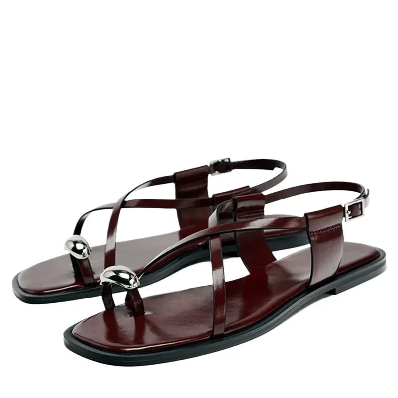 City-Ready Metallic-Detail Ankle-Strap Sandals