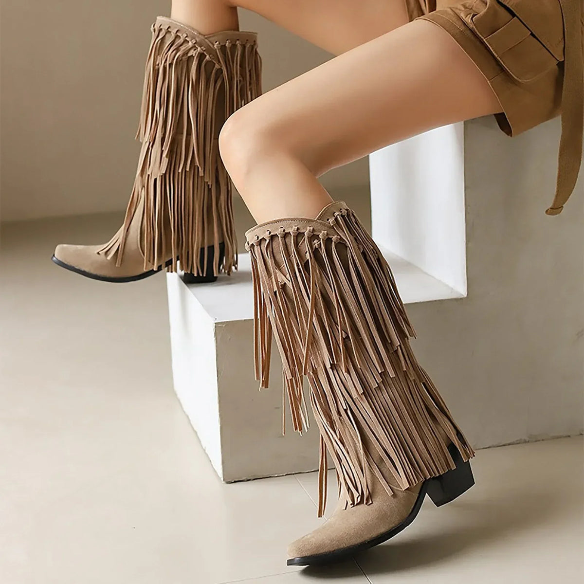 Rodeo-Ready Fringed Mid-Calf Western Boots