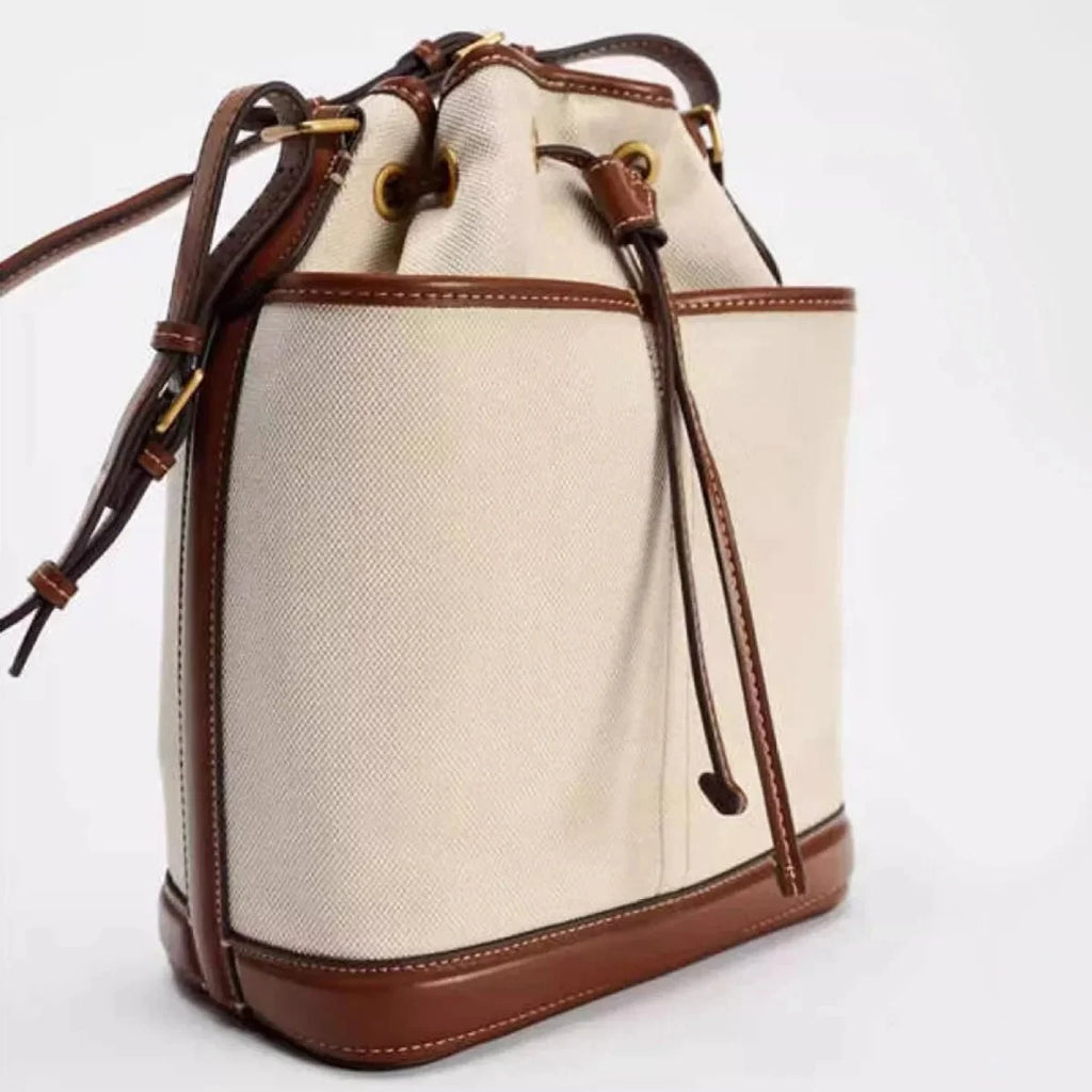 Drawstring PU Leather Bucket Bag