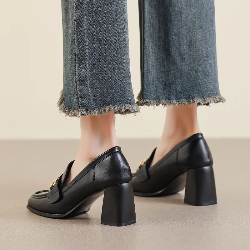 City-Ready Elysia Block Heel Loafers in Smooth Leather