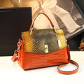 Snake-Effect Genuine Leather Crossbody Bag