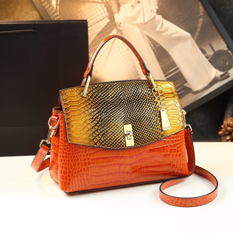 Snake-Effect Genuine Leather Crossbody Bag