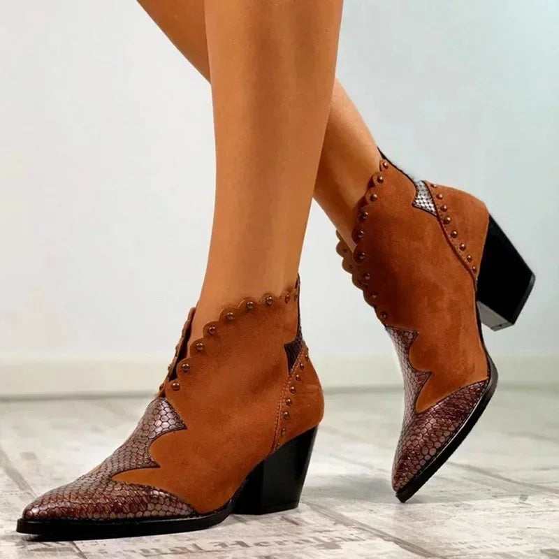 Bold Galiana Studded Vintage Western Ankle Boots