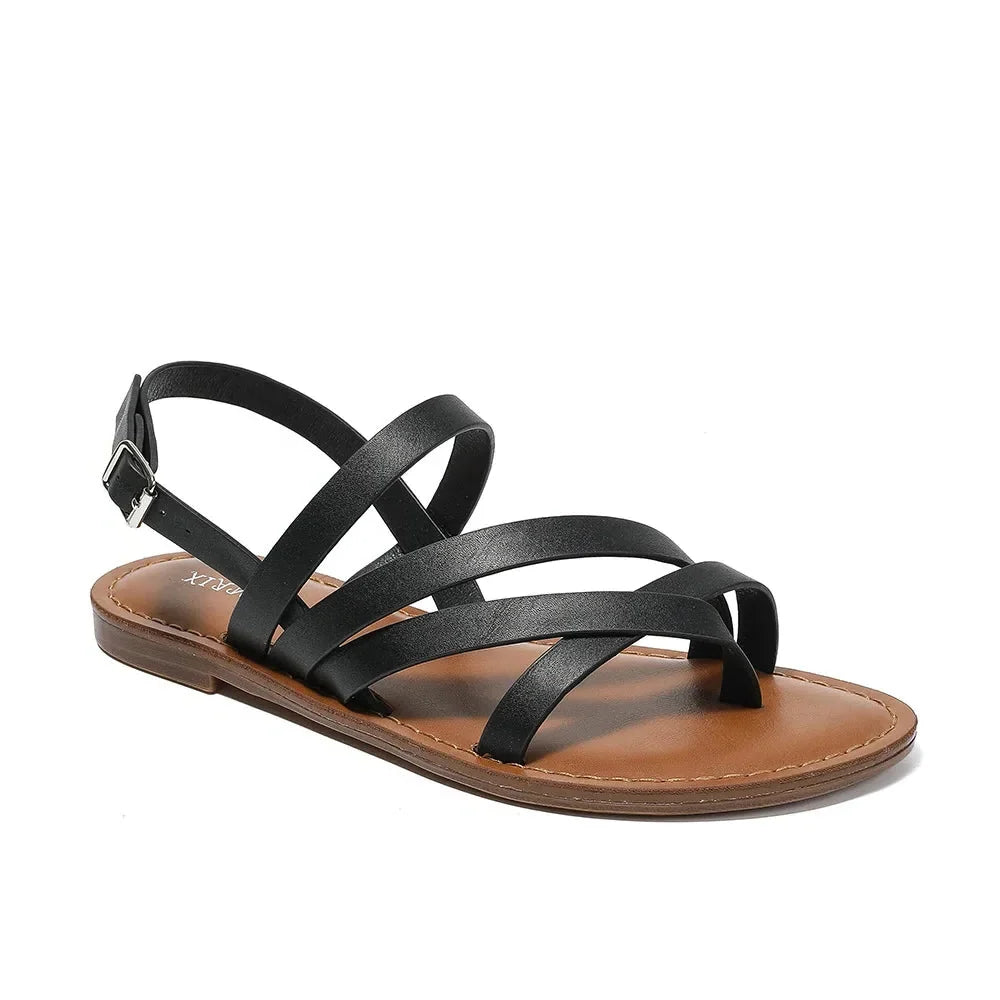 Sleek Crossed-Strap Leather Sandals