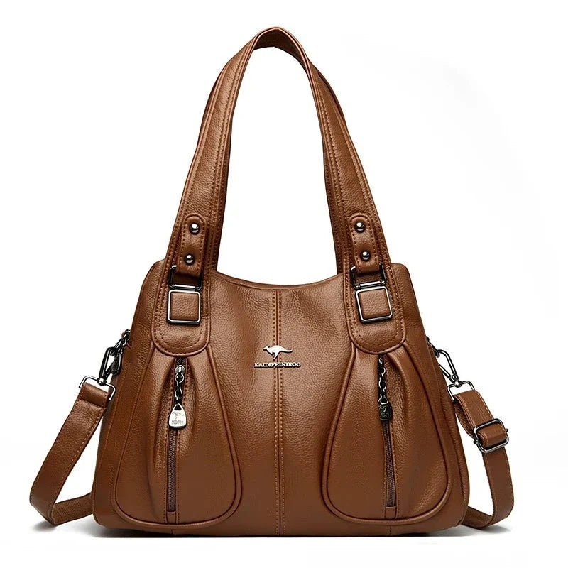 Genuine Leather Bucket Bag with Contemporary Detail