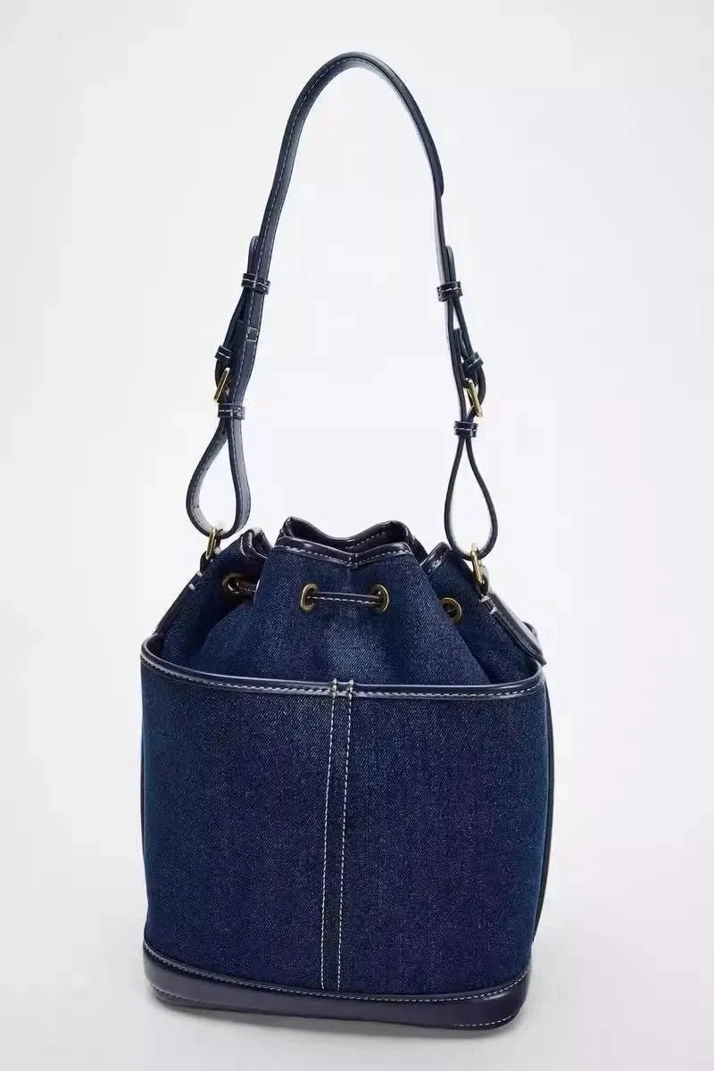 Drawstring PU Leather Bucket Bag