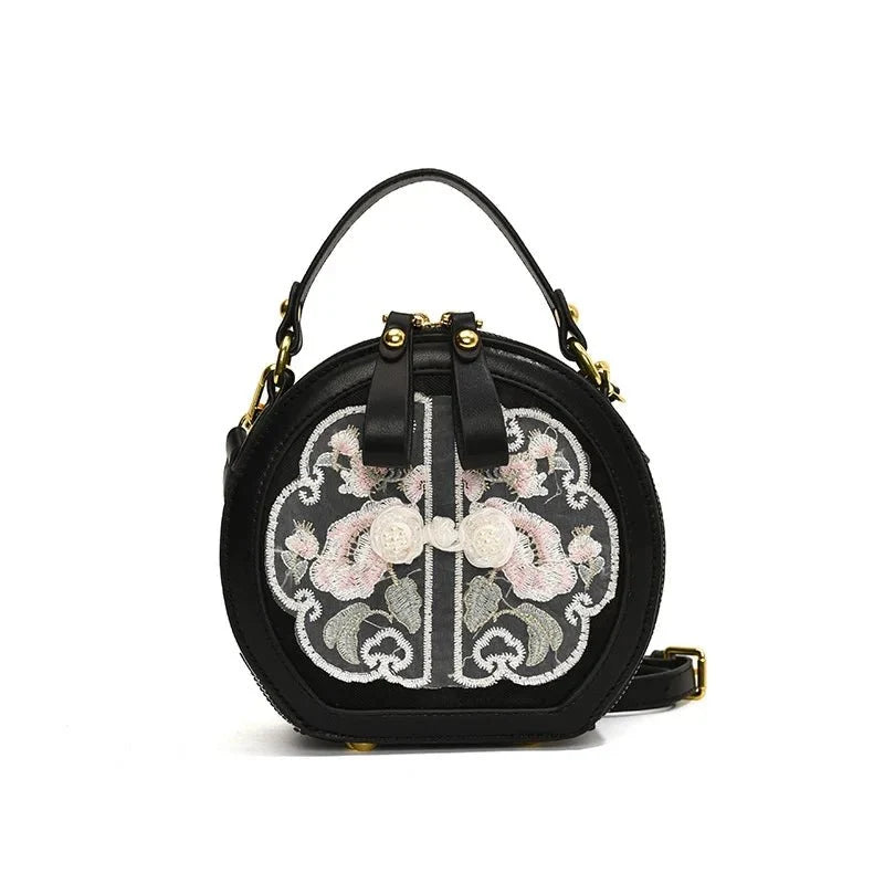 Embroidered Floral PU Leather Crossbody Bag