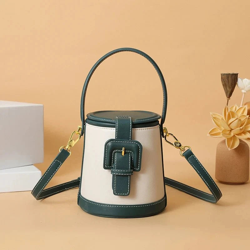 Box-Shape Genuine Leather Crossbody Bag