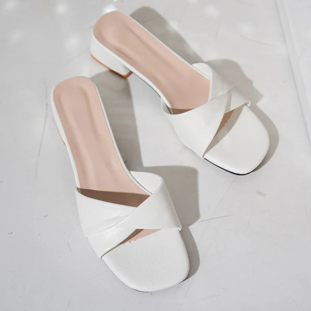 Sleek Fabienne Square-Heel Leather Mules