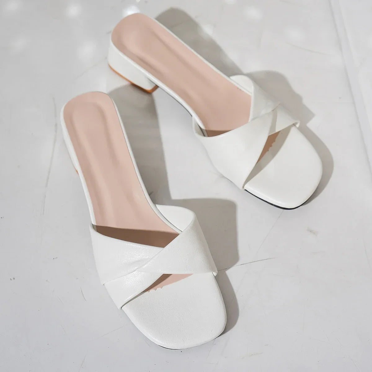 Sleek Fabienne Square-Heel Leather Mules