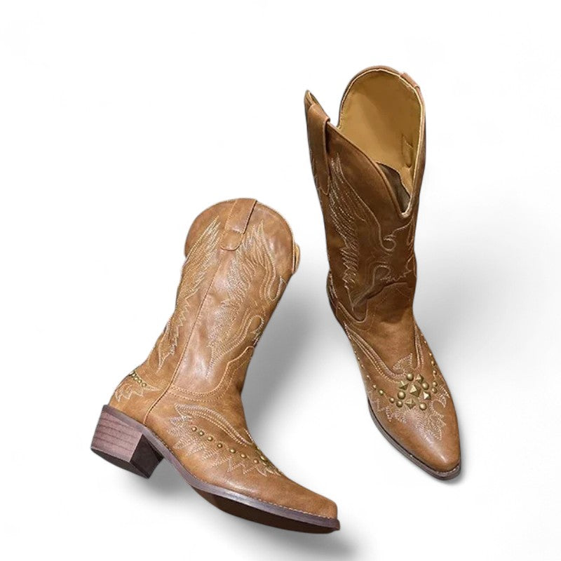 Modern Espresso Embroidered Mid-Calf Western Boots