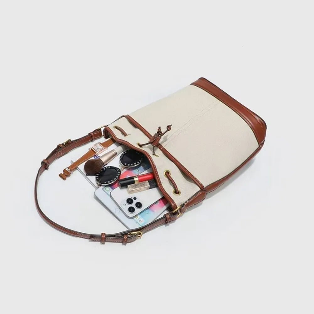Drawstring PU Leather Bucket Bag