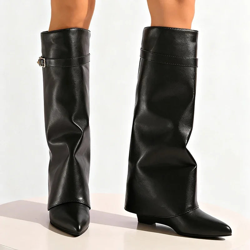 Sleek Pointed-Toe Tall Leather Boots