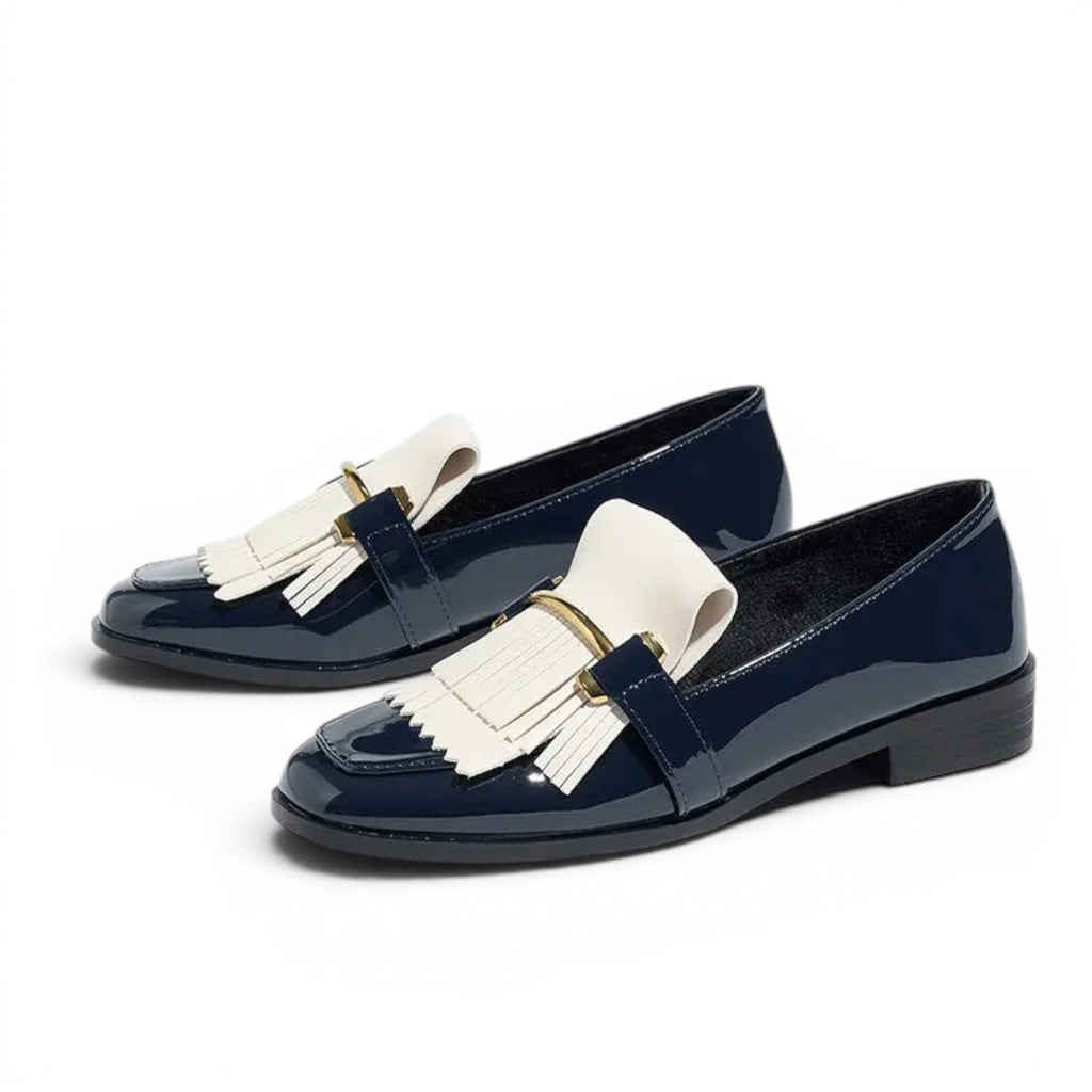 Understated Liliane Patent Loafers with Fringe Detail