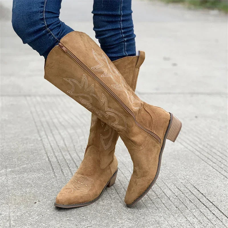 Polished Suede Tall Western Boots