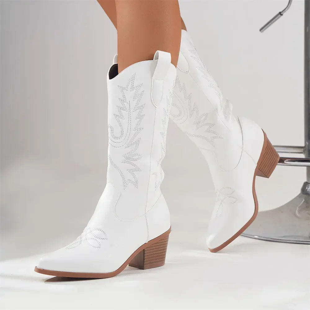 Heritage-Inspired Embroidered Heeled Western Boots