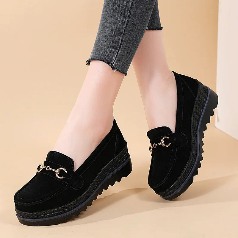 Effortless Suede Wedge Loafers