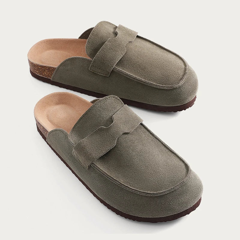 Refined Wide-Strap Suede Mules