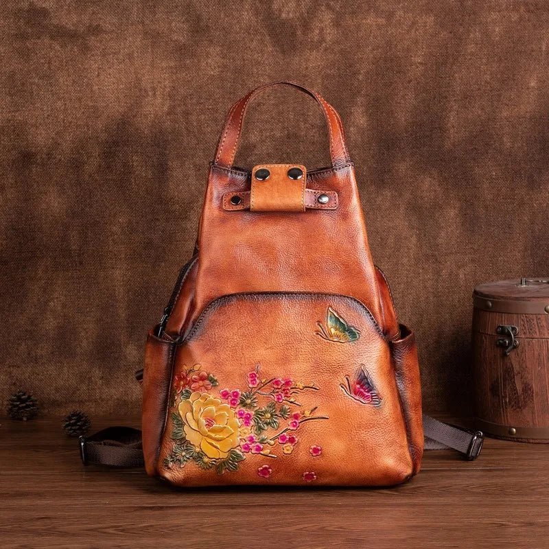 Genuine Leather Backpack with Sculpted Detail