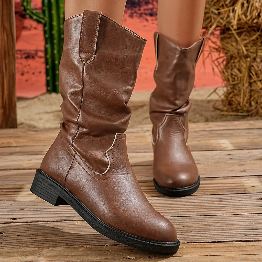 City-Ready Chunky-Sole Leather Western Ankle Boots