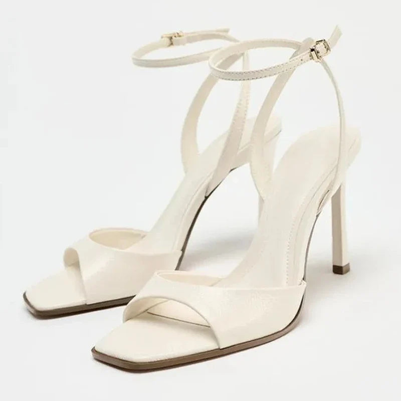 Sleek Novalie Square-Toe Thin-Heel Sandals