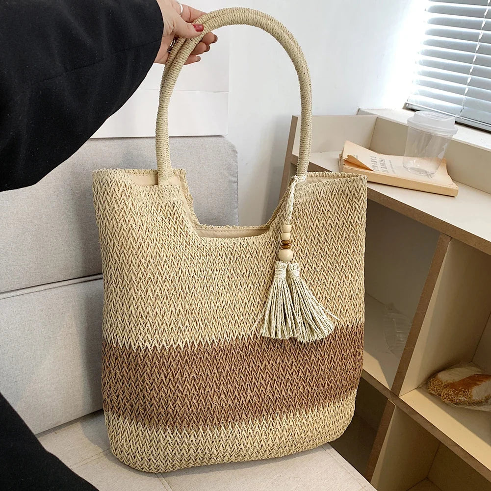 Sun-Ready Woven Straw Beach Bag