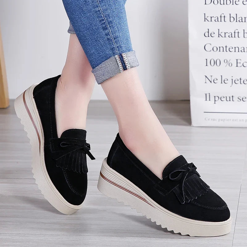 Weekend Suede Wedge Loafers with Fringe