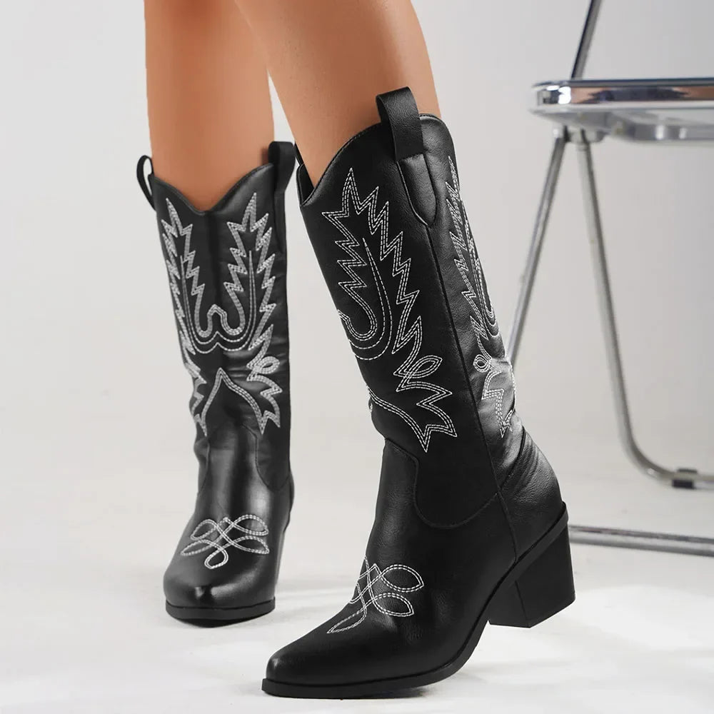 Heritage-Inspired Embroidered Heeled Western Boots