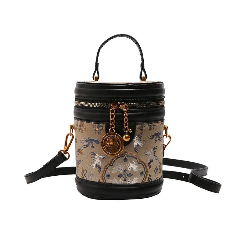 Leather Crossbody Bag with Embroidered Detail