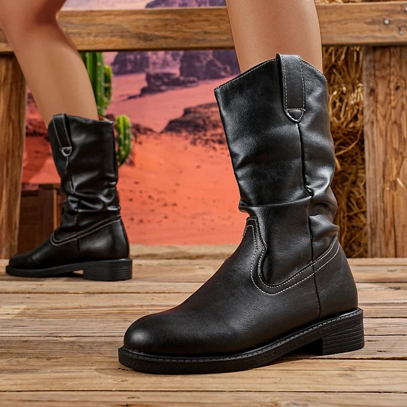 City-Ready Chunky-Sole Leather Western Ankle Boots