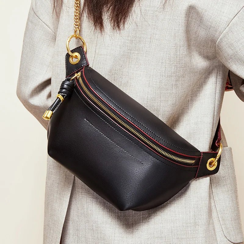 Genuine Leather Chest Bag with Statement Detail