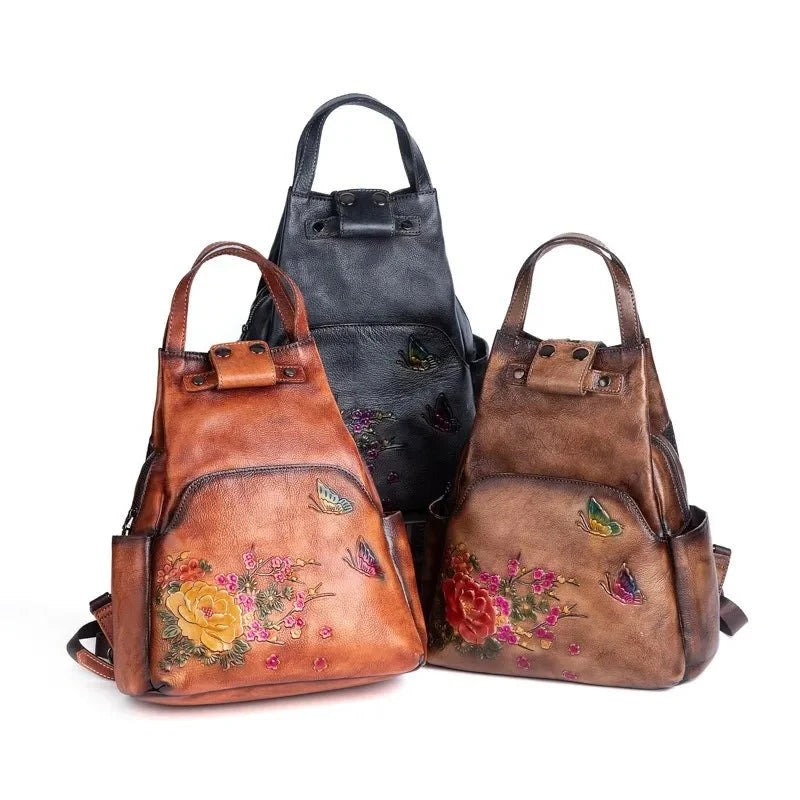 Genuine Leather Backpack with Sculpted Detail