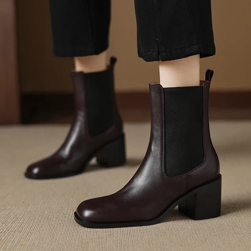 Sleek Imara Heeled Booties in Leather