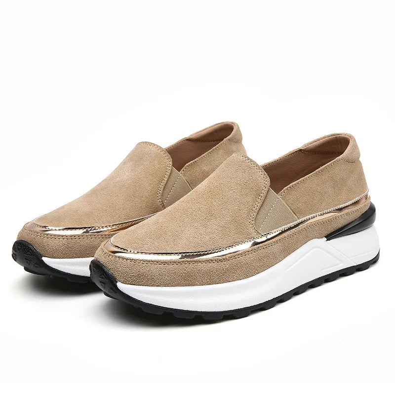 Effortless Suede Wedge Loafers with Platform Sole