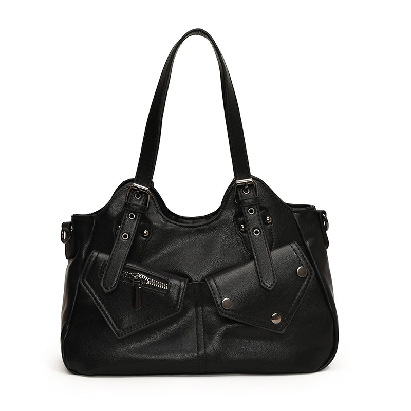 Essential Multi-Pocket Leather Shoulder Bag