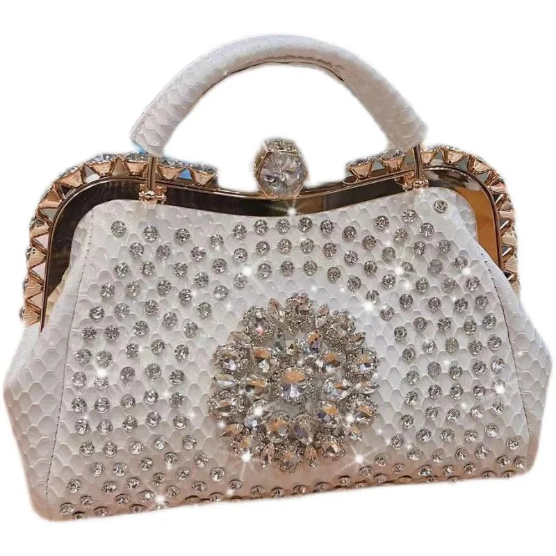 Diamond-Embellished Genuine Leather Messenger Bag