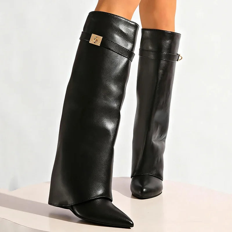 Sleek Pointed-Toe Tall Leather Boots